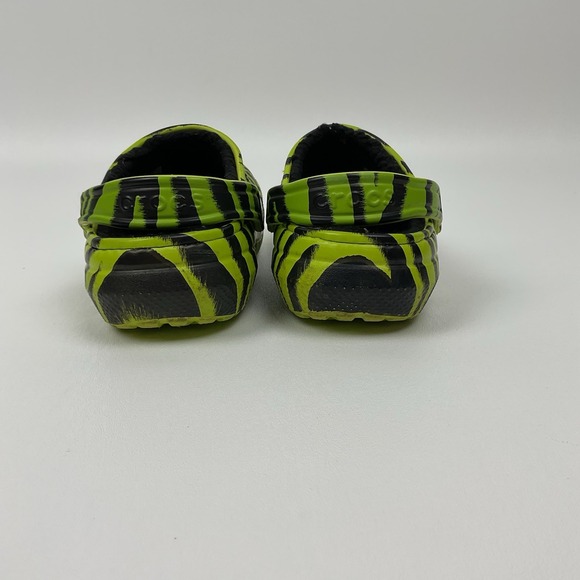 Crocs Zebra Print Fuzz Lined Clogs Mens 6 Womens 8 Neon Green Black Shoes - Picture 6 of 13